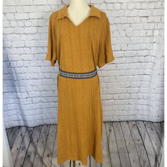 Roolee Dresses & Skirts - LAST CHANCE Roolee XXL Orange Knit Collared Tribal Belt Midi Dress